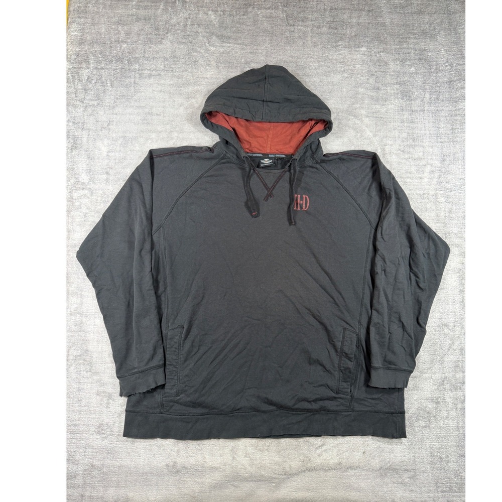 Harley Davidson Hoodie Mens XL Black Raglan Sleeve Biker Pullover Sweatshirt